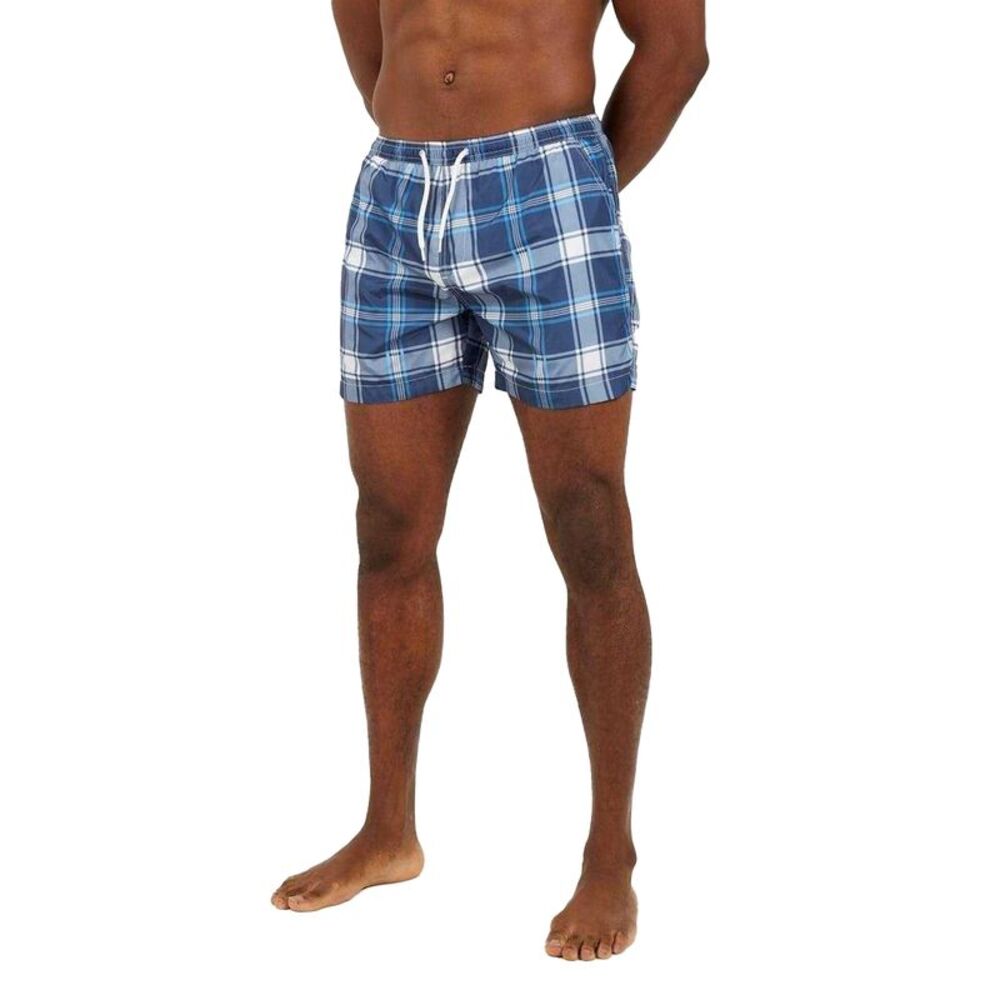 Brave Soul Mens Checked Swim Shorts / Blue/White